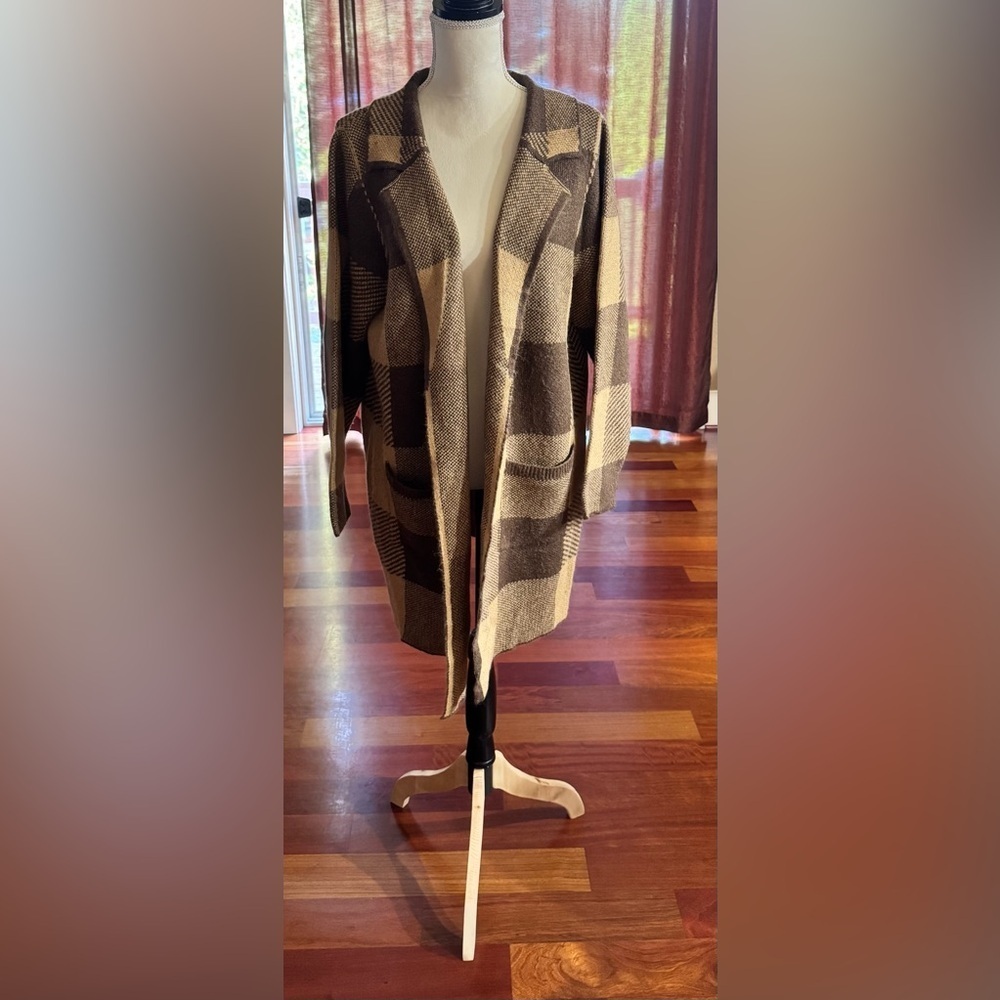 Indigo Rose Chic Plaid Open Front Cardigan
